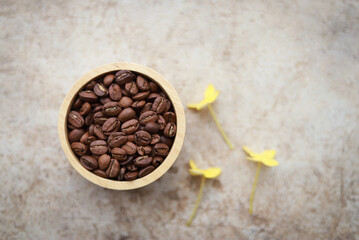 coffee bean with top view for using as a drink advertise in selling or creative background....