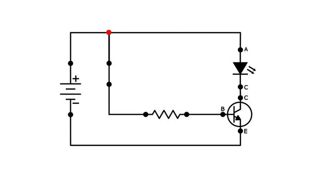Transistor npn schematic use for switch electronic with LED symbol vector animation	