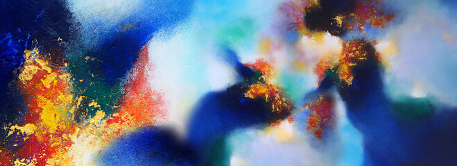 Naklejka na ściany i meble Hand draw painting abstract art panorama background colors texture design illustration..