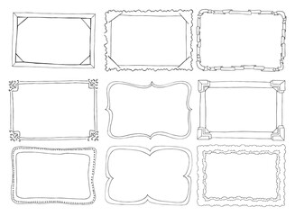 Set of doodle frames, hand-drawn style, border drawing vector