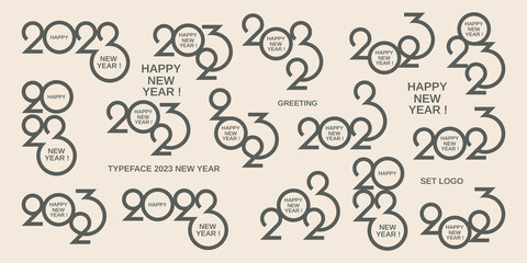 Big set of 2023 new year typeface logo. Collection of 2023 happy new year symbol