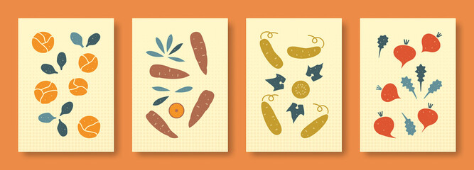 Vector illustration abstract still life of vegetables. Collection of contemporary art in pastel colors for websites. Vector symbol vegetables.