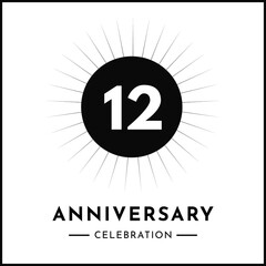 12 years anniversary celebration with starburst isolated on white background. Creative design for happy birthday, wedding, ceremony, event party, award, invitation event, and greeting card.