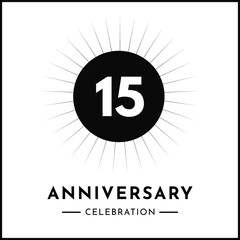 15 years anniversary celebration with starburst isolated on white background. Creative design for happy birthday, wedding, ceremony, event party, award, invitation event, and greeting card.