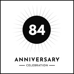 Obraz premium 84 years anniversary celebration with starburst isolated on white background. Creative design for happy birthday, wedding, ceremony, event party, award, invitation event, and greeting card.