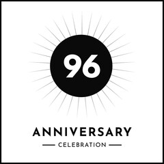 96 years anniversary celebration with starburst isolated on white background. Creative design for happy birthday, wedding, ceremony, event party, award, invitation event, and greeting card.