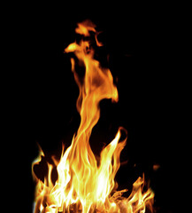 Close up burning flames on black background for graphic design or wallpaper