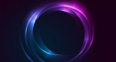 Blue and purple neon glowing glossy circles abstract background. Vector futuristic design