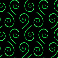 Curls seamless pattern. Watercolor illustration. Isolated on a black background.