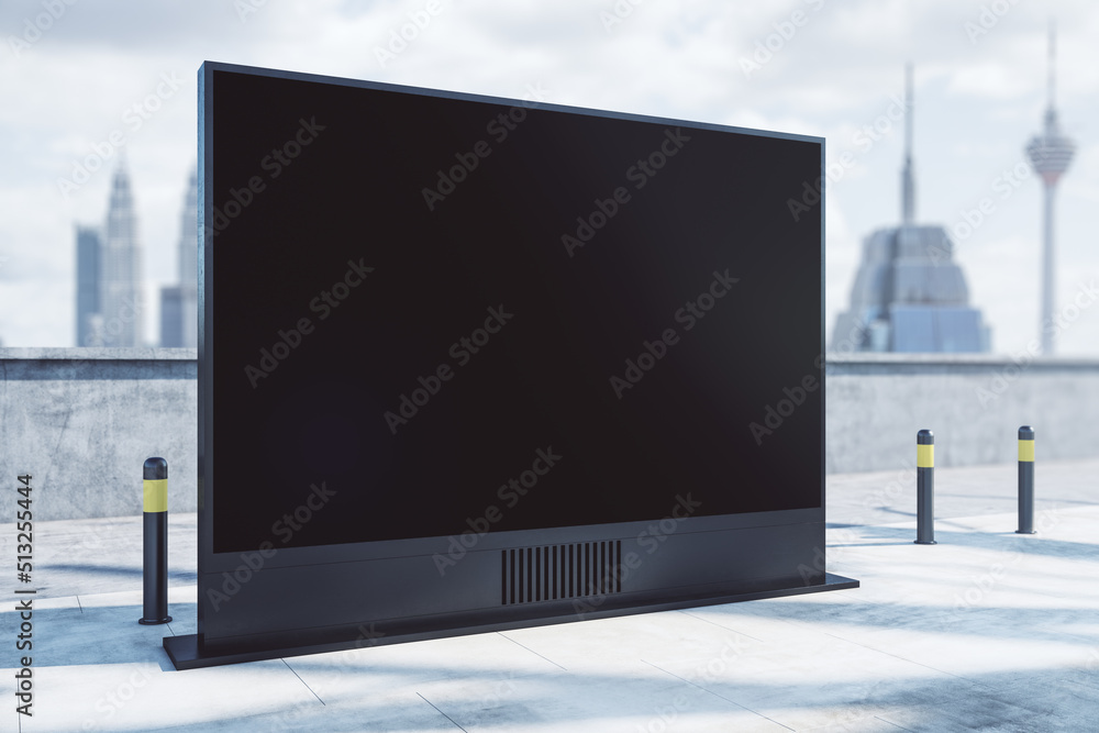 Poster blank rectangular billboard on light city background. mock up. retail and commercial concept. 3d ren
