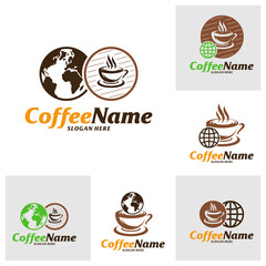 Set of World Coffee Logo Design Template. Coffee logo concept vector. Creative Icon Symbol