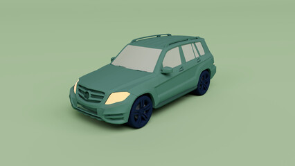 3d render of suv car Greenish Cyan color, 3d illustration isolated on pastel colors, minimal scene