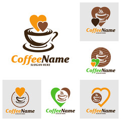 Set of Coffee Love Logo Design Template. Coffee logo concept vector. Creative Icon Symbol