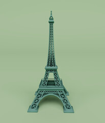 3d rendering of Front view of Eiffel Tower , 3d illustration isolated on pastel colors, minimal scene