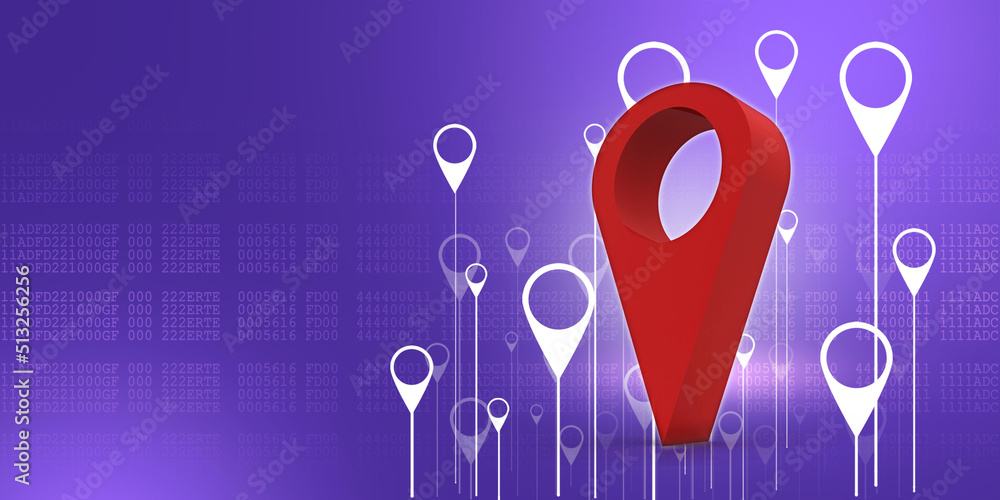 Poster 3d rendering Red map pointer