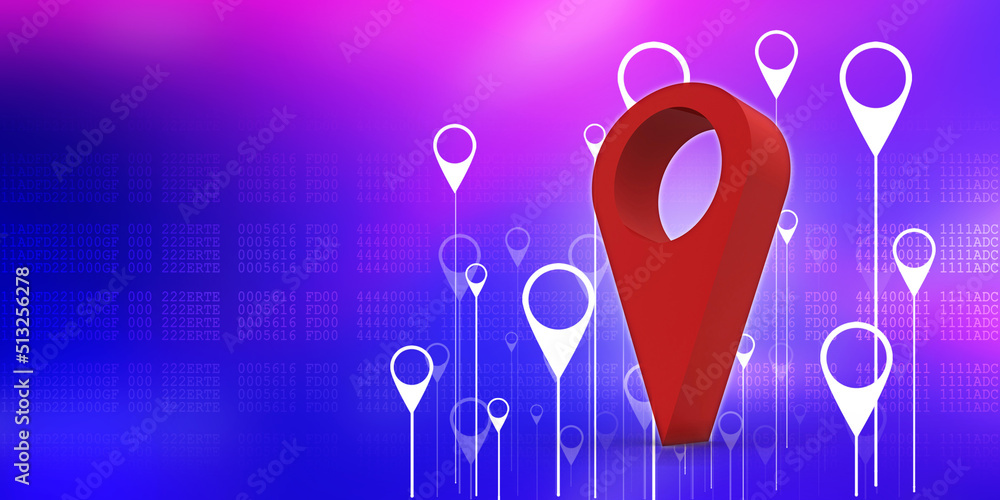 Poster 3d rendering Red map pointer