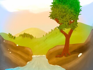 landscape with trees and lake