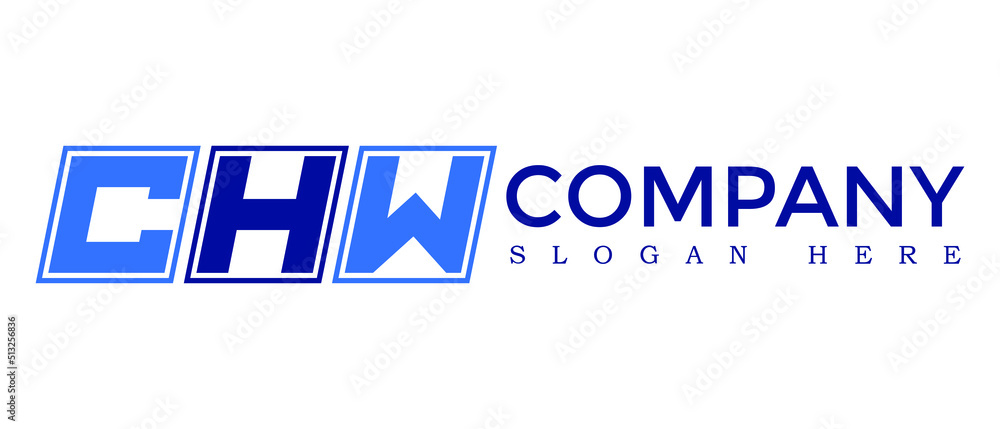 Poster chw three letter rounded rectangle boxes shape element symbol digital initial technology media logo 