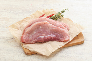 Raw pork schnitzel for roast