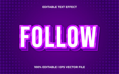 Fototapeta premium follow 3d text effect with neon theme. purple typography template for social media tittle