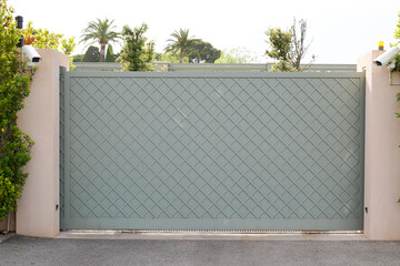 beige green aluminum modern sliding gate home portal of suburb city house