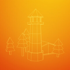 Lighthouse with house and trees landscape
