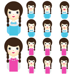Cute girl character braiding hair for animation with facial expressions mouth animation