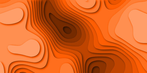Luxury orange abstract papercut background with 3d geometry circles. Orange paper cut banner with 3D slime abstract background and orange waves layers.