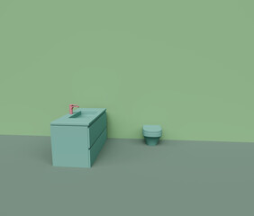 3d render of commode and basin isolated on Pastel background, 3d background minimal scene