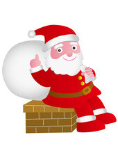 煙突に腰掛けるサンタ
