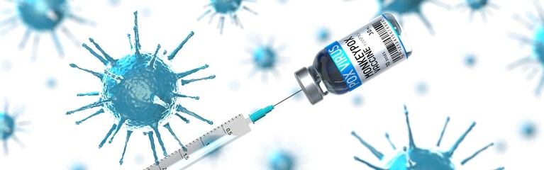 Monkeypox vaccine and syringe - 3D illustration - obrazy, fototapety, plakaty