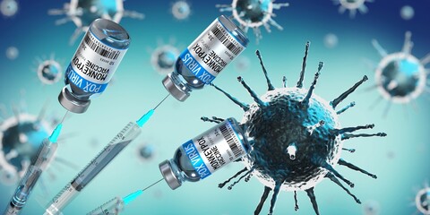 Monkeypox vaccine ampoules and syringe - 3D illustration