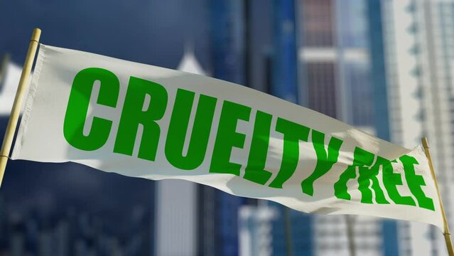 Cruelty free transparency banner on bokeh city background