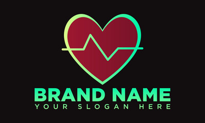 heart with heartbeat logo design. heart logo or heartbeat logo or icon or app design.