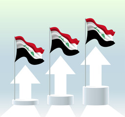 Iraq flag. The country is in an uptrend. Waving flagpole in modern pastel colors. Flag drawing, shading for easy editing. Banner template design.