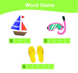 Word Game activity for children. Educational printable worksheet. Vector illustrations.