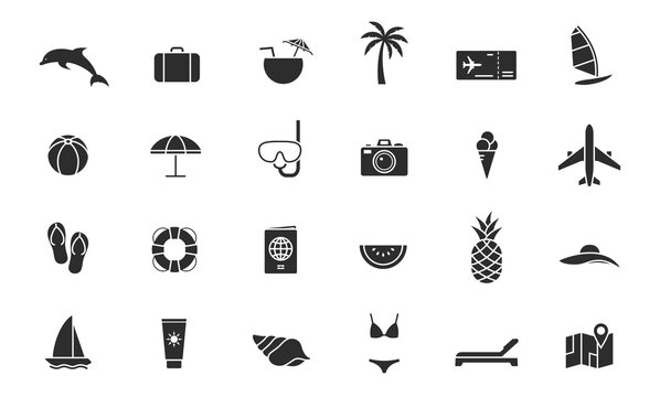 summer vacation icon set. beach and travel symbols. vector images for tourism design