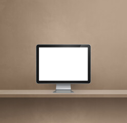 Computer pc on brown shelf background