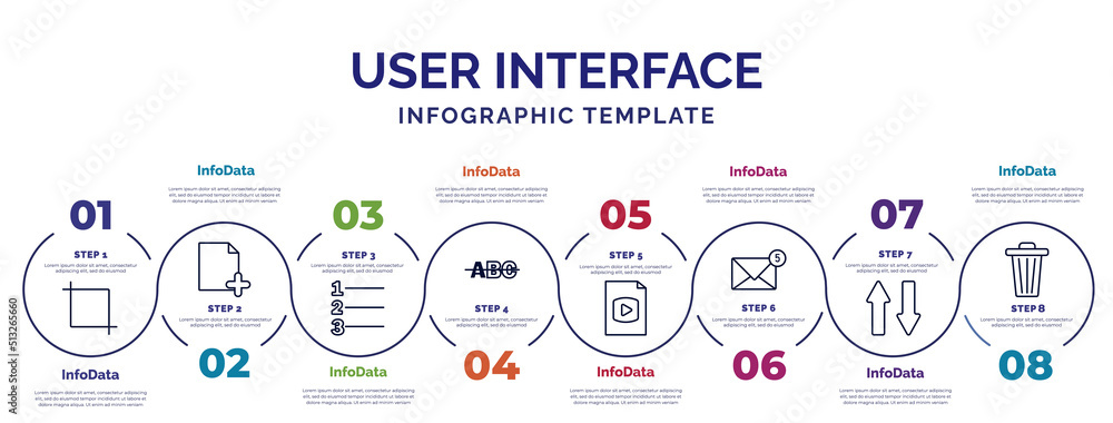 Aufkleber infographic template with icons and 8 options or steps. infographic for user interface concept. incl