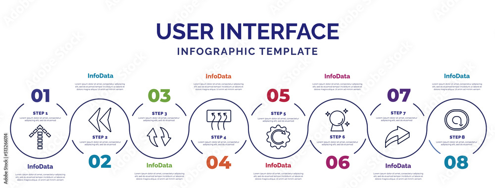 Aufkleber infographic template with icons and 8 options or steps. infographic for user interface concept. incl