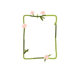 Hand drawn vector abstract graphic illustration with clipart illustration of ornament leaves frame with flowers, chamomile and leaves in simple style for branding isolated.Modern magic nature design.