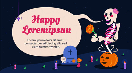Day of dead, Happy Halloween or condolence with open mind happy appreciate life idea concept illustration in vector.