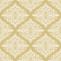 Classic seamless light golden and white pattern. Damask orient ornament. Classic vintage background. Orient ornament for fabric, wallpaper and packaging