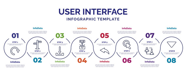 infographic template with icons and 8 options or steps. infographic for user interface concept. included redo arrow, download arrow, bending, arrow address back, mouse clicker, exchange personel, - obrazy, fototapety, plakaty