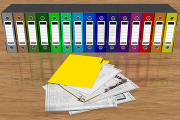 Serie di raccoglitori cartelle di vari colori per la classificazione dei documenti. Database.. - obrazy, fototapety, plakaty