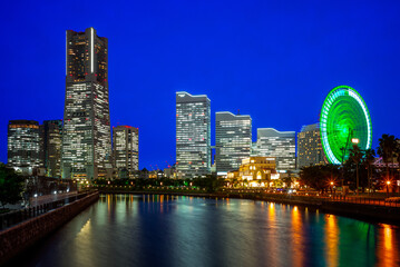 night scene of yokohama port near tokyo, japan