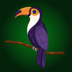 Cute tropical toucan bird vector illustration on a branch for advertising, children book, postcards, posters and more
