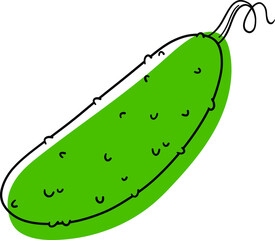 Green cucumber. Organic vegetarian product grown by farmers in a greenhouse. Stylized flat vegetable. The contour of the cucumber line. Cucumber vector.