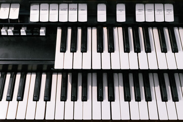 Organ piano keys close up