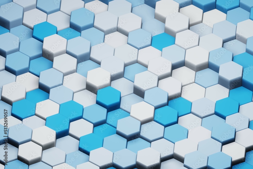 Leinwandbilder beautiful abstract blue hexagons. 3d rendering illustration. background pattern for design.